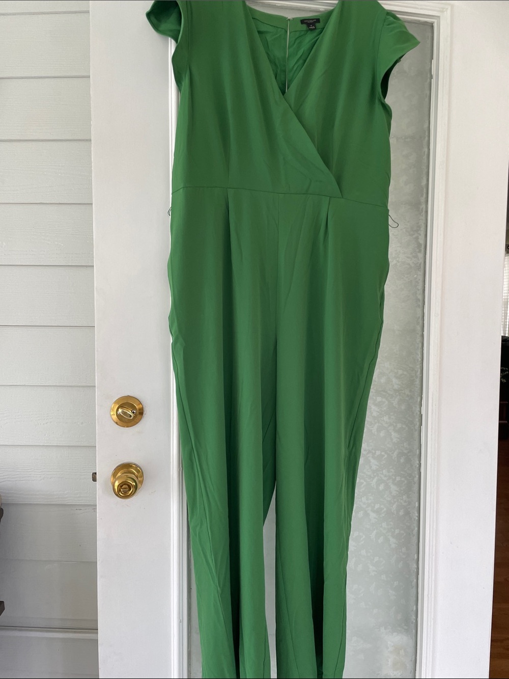Ann Taylor Factory Emerald Green Cap Sleeve Wrap-Front Jumpsuit